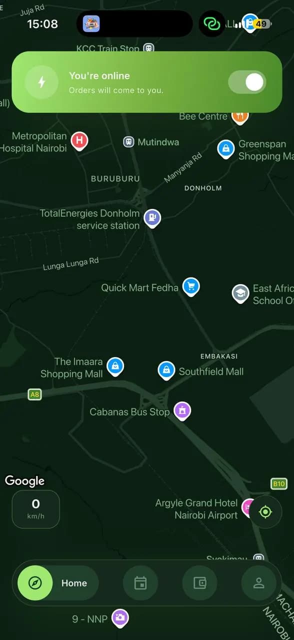 A Chekit rider online on the Nairobi map